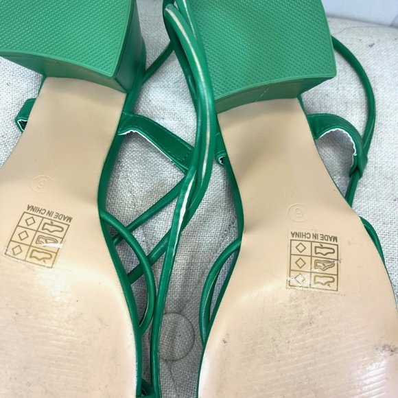 Green Lace Up Block Mid Heel Square Front Sandals 8 Wide Fit - Picture 9 of 10